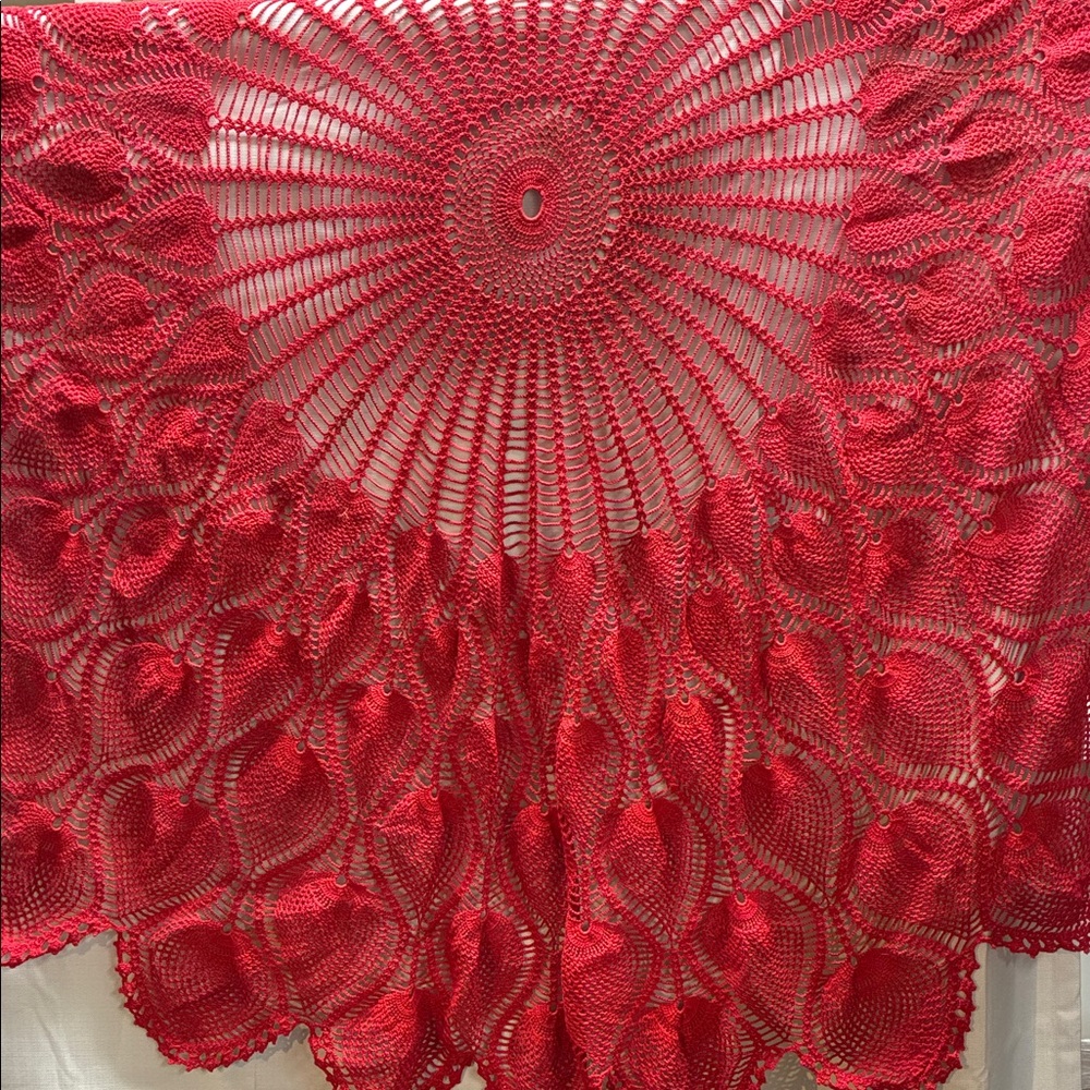 Red Crochet Lace Tablecloth